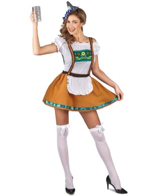 Süsses Bayerisches Dirndl Kostüm für Damen braun-weiss-grün