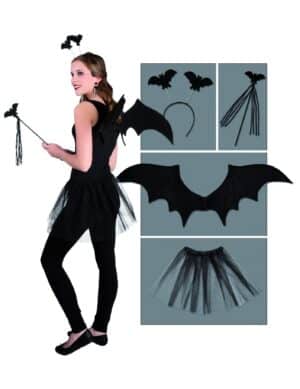 Süsses Fledermaus Kostüm-Set Halloween 4-teilig schwarz