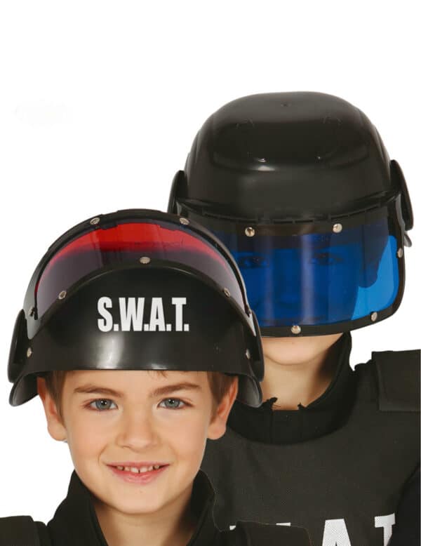 SWAT-Helm mit Visier für Kinder Faschingsaccessoire schwarz-blau