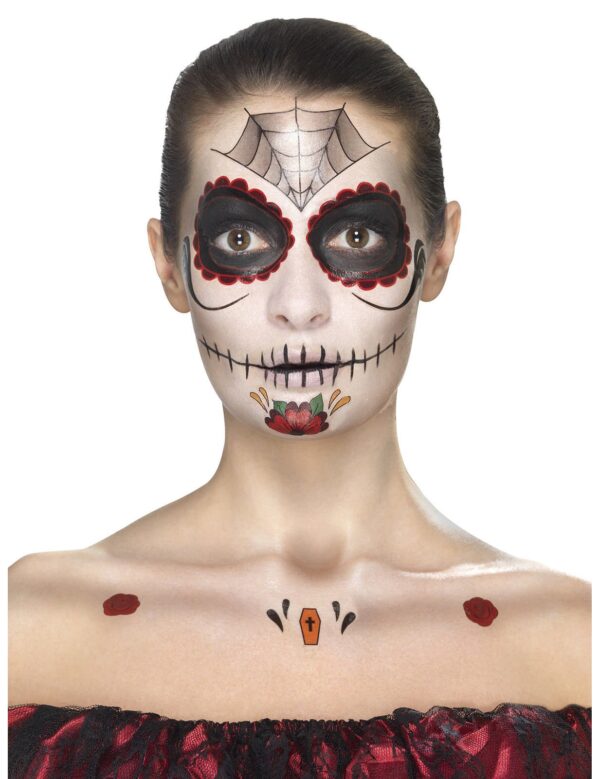 Tag der Toten Make-Up Tattoo-Set schwarz-rot-weiss