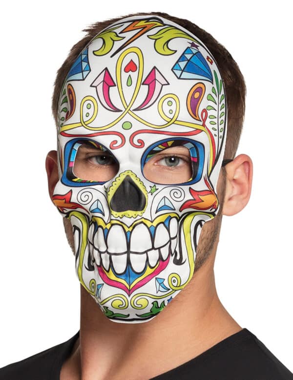 Tag der Toten Maske Sugar Skull Maske weiss-bunt