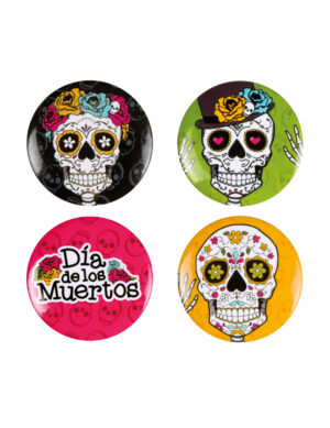 Tag der Toten Plaketten Halloween Buttons 4 Stück bunt 3cm