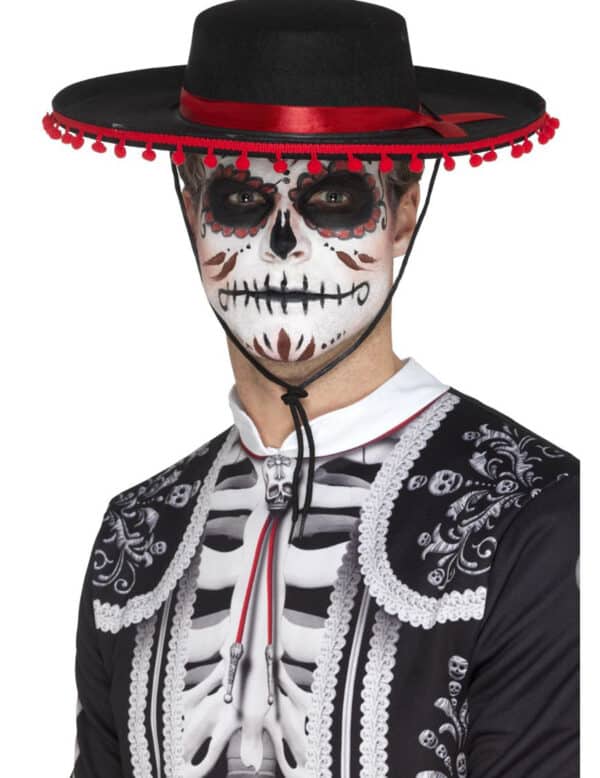 Tag der Toten-Sombrero Halloween-Accessoire schwarz-rot