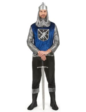 Tapferer Ritter Mittelalter-Herrenkostüm silber-blau-schwarz