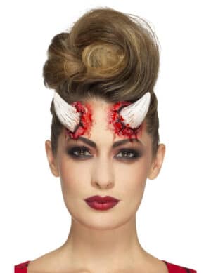 Teufelshorn-Applikation Halloween-Makeup weiss-rot