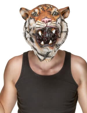 Tiger Latex-Maske braun-weiss-schwarz