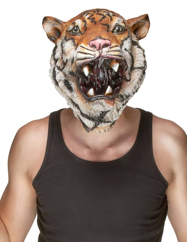 Tiger Latex-Maske braun-weiss-schwarz