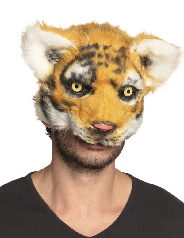 Tiger-Maske mit Plüsch Tier-Maske orange-schwar-weiss