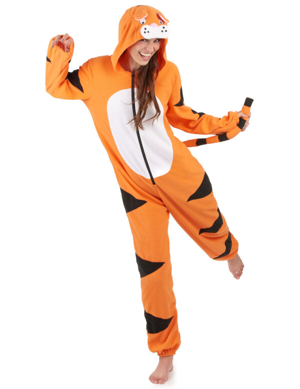 Tiger Onesie Damenkostüm Overall orange-schwarz