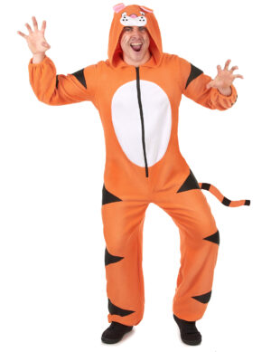 Tiger Onesie Kostüm Overall orange-schwarz