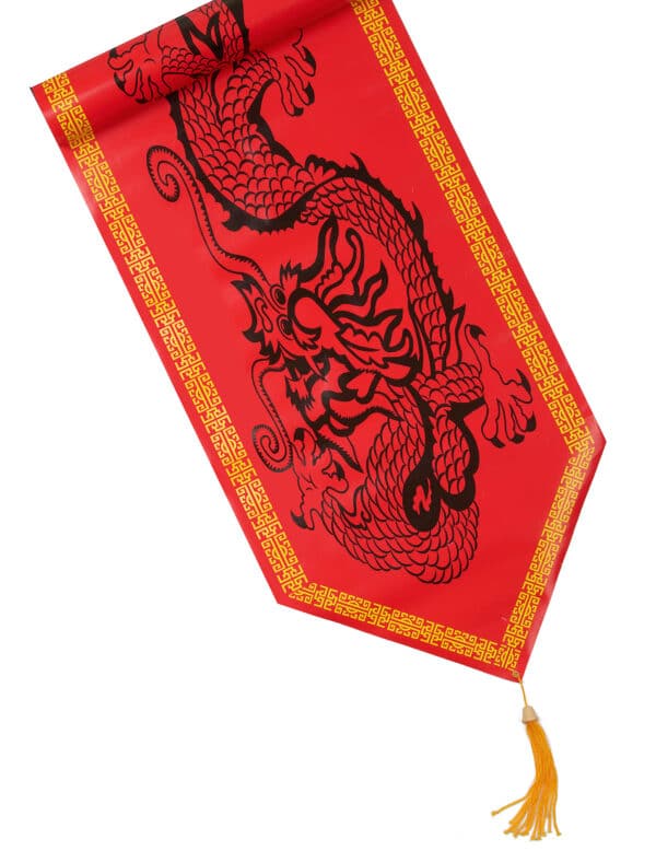 Tischläufer Drachenmotiv rot-schwarz