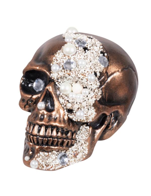 Totenkopf-Dekofigur mit Diamanten Partydeko Halloween bronze-weiss 16x15x21 cm