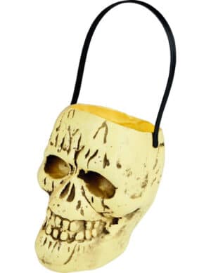 Totenkopf Eimer Halloween Party-Deko beige-schwarz 17x15cm