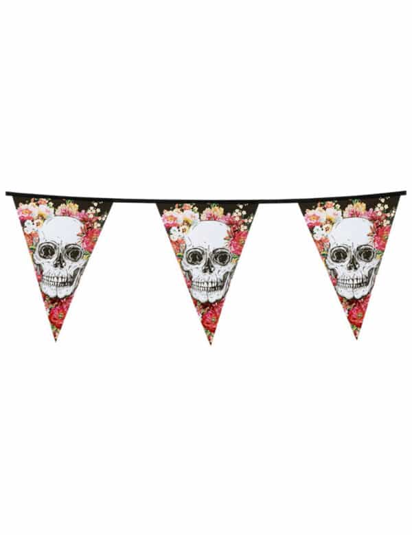 Totenkopf-Girlande Halloween-Dekoration bunt 6m