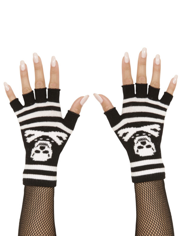 Totenkopf-Handschuhe fingerlos Gothic schwarz-weiss