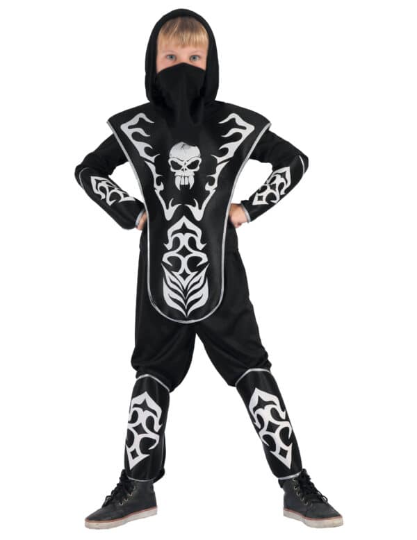 Totenkopf Ninja Jungen-Kostüm schwarz-weiß