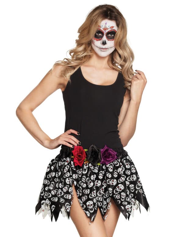 Totenkopf-Rock für Damen Día de los Muertos Halloween-Accessoire schwarz-weiss