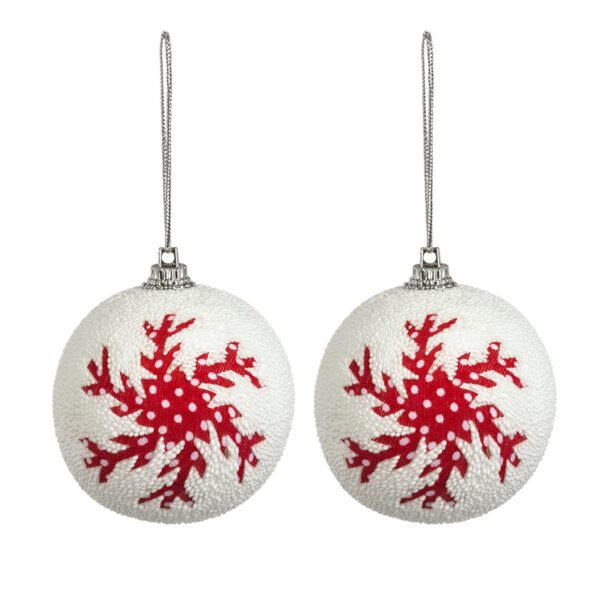 Traditionelle Christbaumkugeln zufälliges Motiv 2 Stück rot-weiß 6 cm