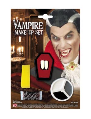 Vampir Make Up-Set mit Zähnen weiss-grau-schwarz