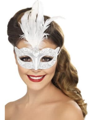 Venezianische Federmaske silber-weiss