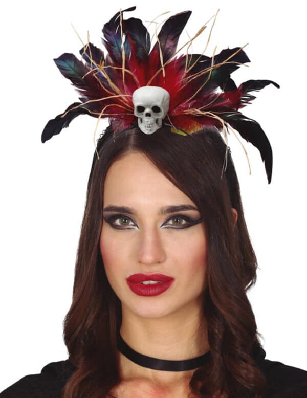 Voodoo-Kopfschmuck für Damen Halloween-Accessoire schwarz-rot-weiß