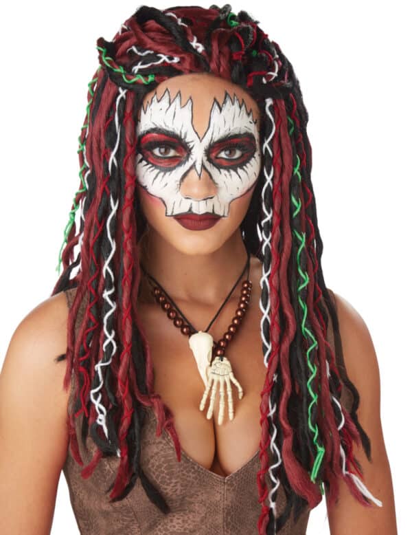 Voodoo-Priesterin-Perücke für Damen Halloween-Perücke bunt