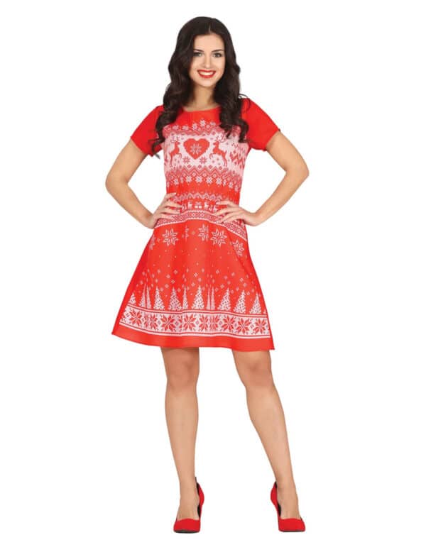 Weihnachtsfrau Kleid Weihnachtspullover für Damen Rot