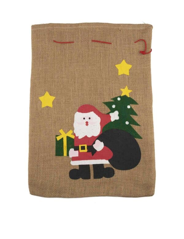 Weihnachtsmann Jute-Sack Weihnachtstasche beige 50x35cm