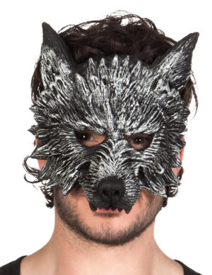 Werwolf Halbmaske Halloween für Erwachsene schwarz-weiss