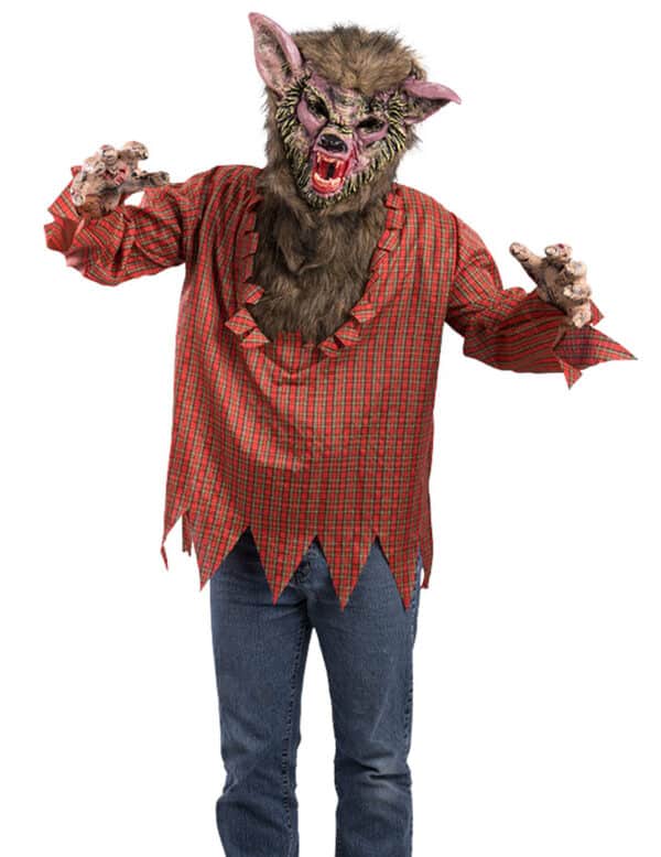 Werwolf-Kostüm für Herren mit Maske Halloweenkostüm rot-braun