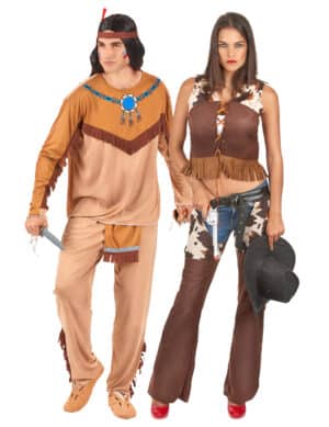 Western-Paarkostüm Indianer und Cowgirl braun