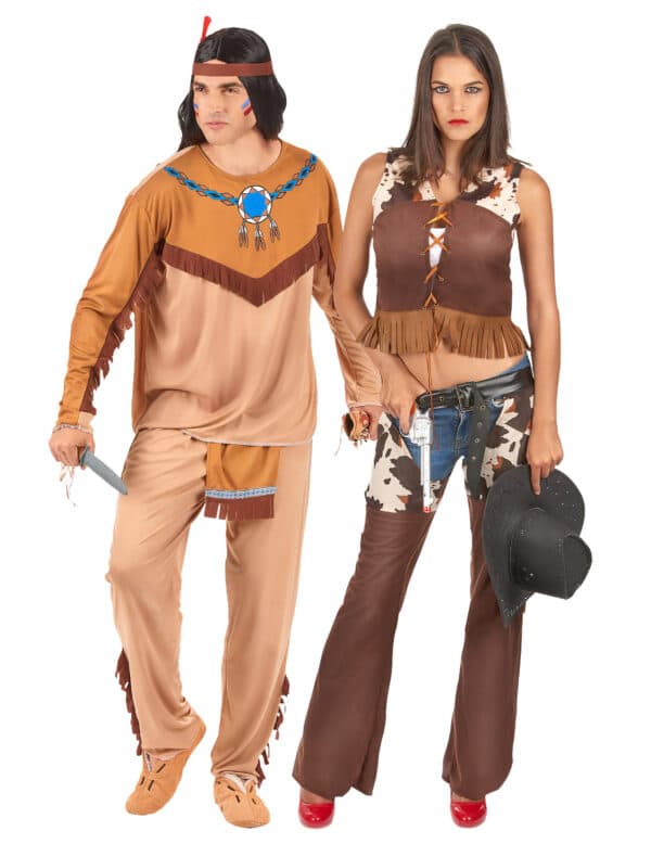 Western-Paarkostüm Indianer und Cowgirl braun