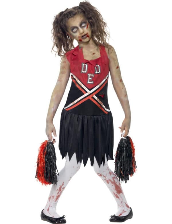 Zombie Cheerleader Halloween Kinderkostüm rot-schwarz