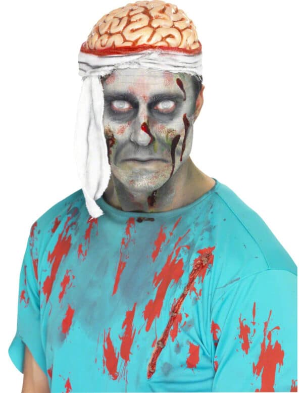 Zombie Gehirn Mütze Halloween Hut weiss-rot