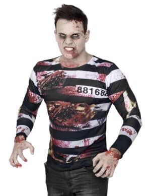 Zombie Sträfling Halloween-Shirt Gefangener schwarz-weiss-rot