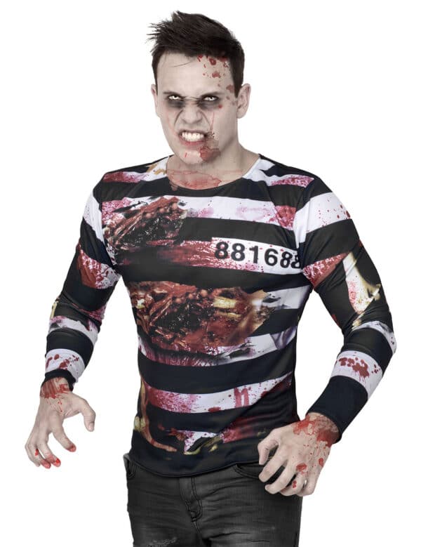 Zombie Sträfling Halloween-Shirt Gefangener schwarz-weiss-rot