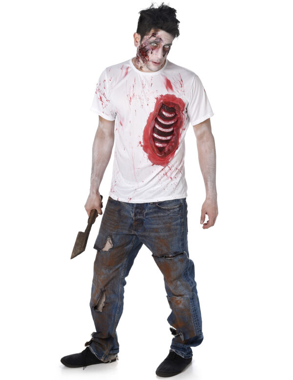 Zombie T-Shirt mit Rippen Halloween weiss-rot