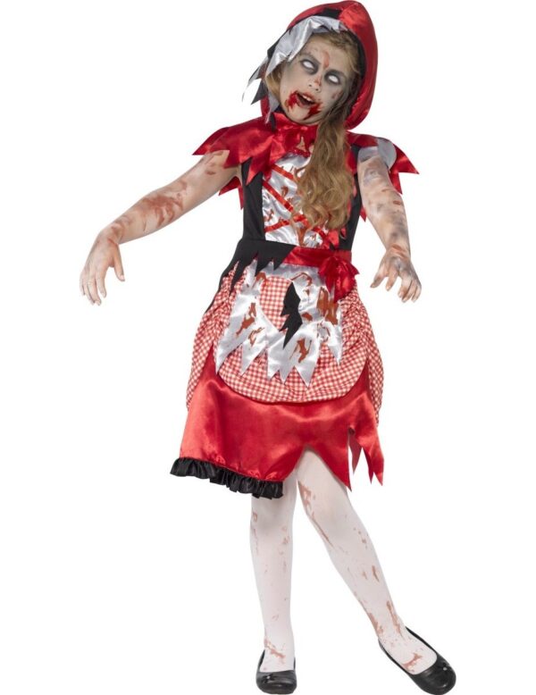 Zombie Waldmädchen Halloween Kinderkostüm Märchen rot-weiss-schwarz