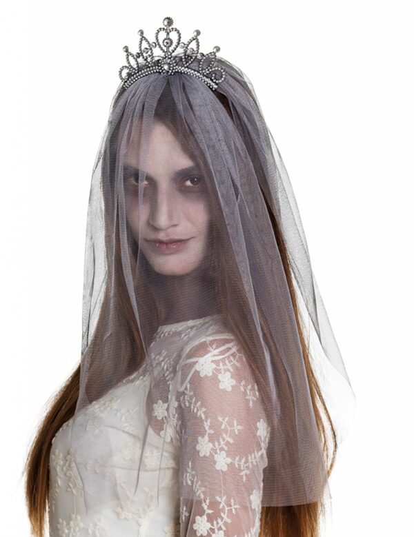 Zombiebraut-Diadem mit Schleier für Damen Halloween-Accessoire