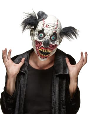 Zombieclown-Maske Monsterclown-Latexmaske schwarz-weiss-bunt